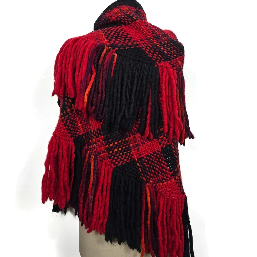 NEW Handwoven Buffalo Plaid Fringed Triangular Wool Shawl Wrap Etc by Sam